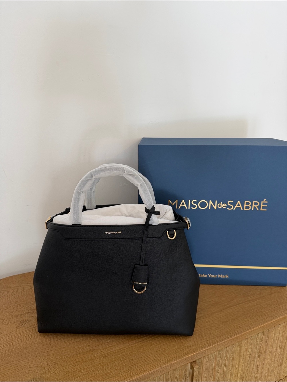 MAISON de SABRÉ Black Leather Structured Satchel - Picture 2 of 7